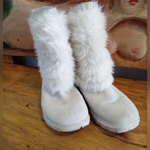 Cheeky Tony Little Size 8 White Leather Faux Fur Winter Boots